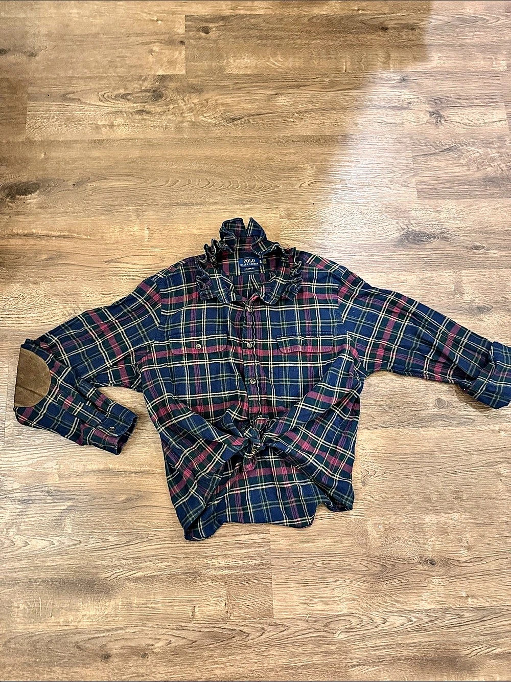 Upcycled Polo Ralph Lauren Classic Fit Plaid Button Down Blue & Red XL